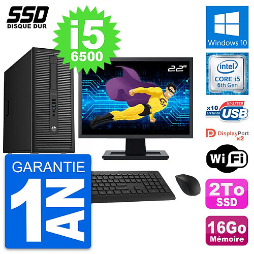 PC Tour HP EliteDesk 800 G2 Ecran 22" i5-6500 RAM 16Go SSD 2To Windows 10 Wifi · Occasion