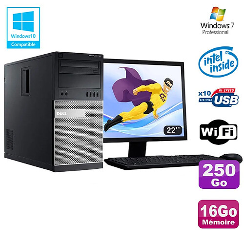 Lot PC Tour Dell 790 G630 2.7Ghz 16Go Disque 250Go DVD WIFI Win 7 + Ecran 22" · Occasion