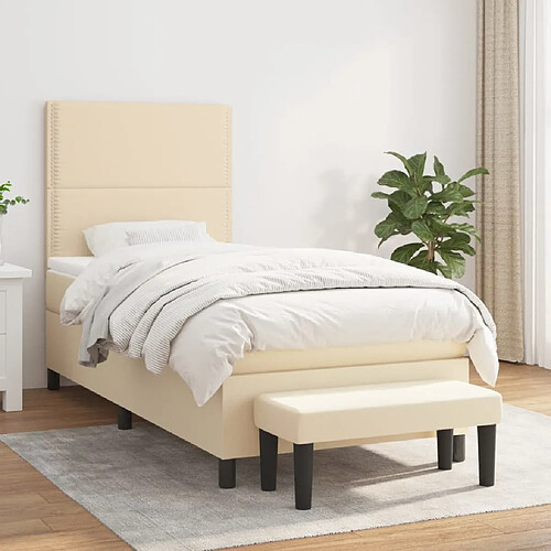 vidaXL Sommier à lattes de lit avec matelas Crème 100x200 cm Tissu