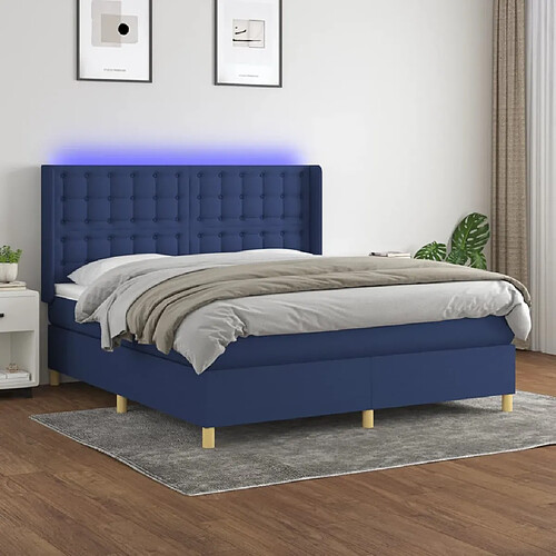 vidaXL Sommier à lattes de lit matelas et LED Bleu 180x200 cm Tissu