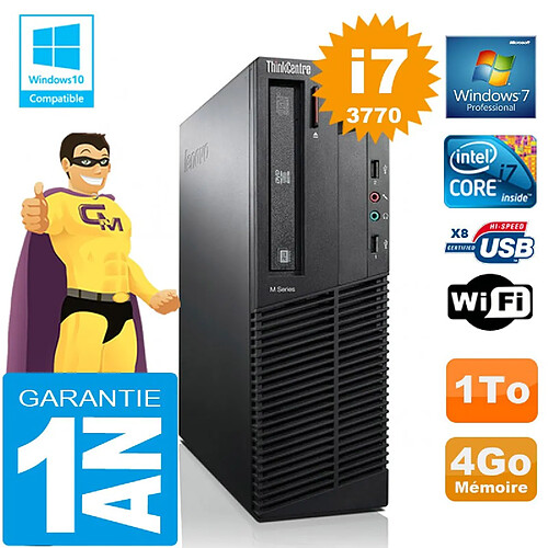 PC Lenovo M92p SFF Core I7-3770 Ram 4Go Disque 1 To Graveur DVD Wifi W7 · Occasion