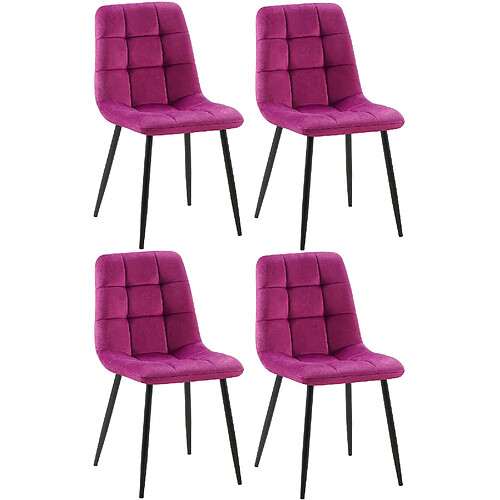 Decoshop26 Lot de 4 chaises de salle à manger coutures forme carrées en tissu velours violet pieds en métal noir 10_0001797