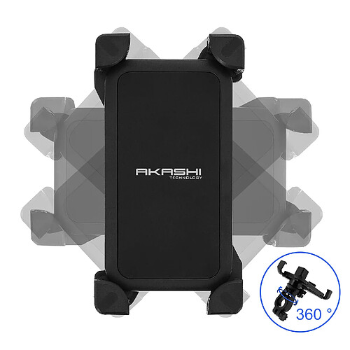 Support 2 Roue Smartphone/Phablette 6,8" Fixation Guidon Rotatif 360° Akashi