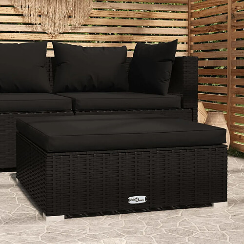 vidaXL Repose-pied de jardin coussin Noir 70x70x30 cm Résine tressée