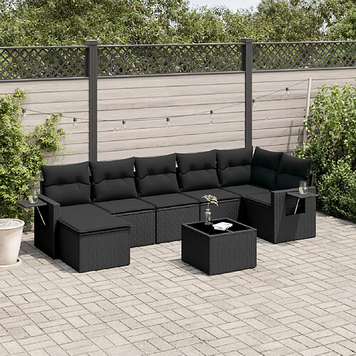 vidaXL Salon de jardin 8 pcs avec coussins noir résine tressée