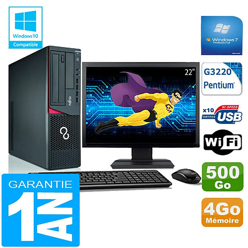 PC Fujitsu Esprimo E720 E85+ SFF G3220 RAM 4Go Disque 500 Go Wifi W7 Ecran 22" · Occasion