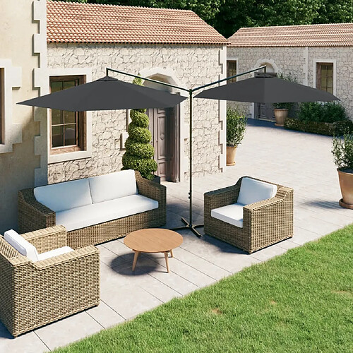 vidaXL Parasol de jardin double avec mât en acier anthracite 600 cm