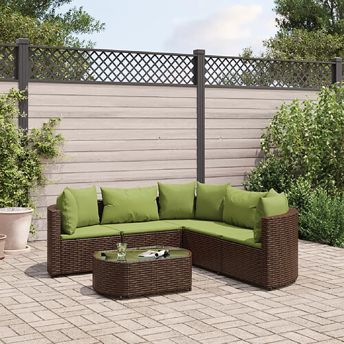 vidaXL Salon de jardin avec coussins 6 pcs marron résine tressée