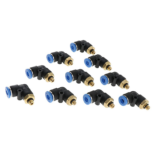 10pcs pneumatique 6mm tube à connecteur mâle coudé fileté enfoncer raccord PL6-M5