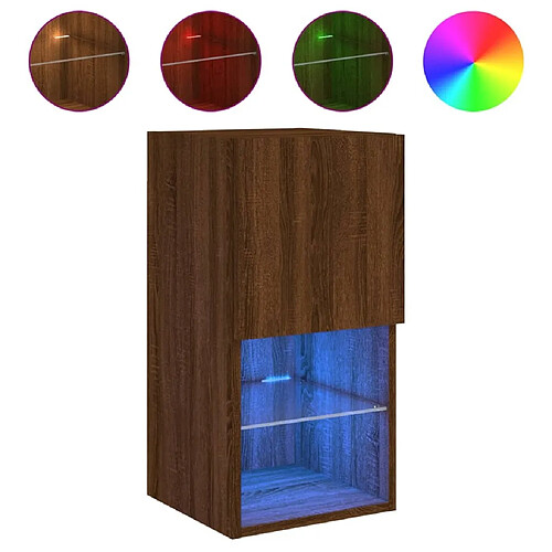 Maison Chic Meuble TV avec lumières LED, Banc TV pour salon, Meuble de rangement chêne marron 30,5x30x60 cm -GKD51614