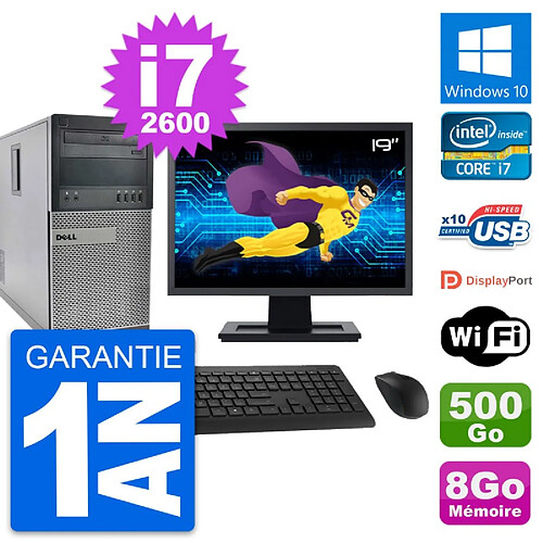 PC Tour Dell 990 Ecran 19" Intel i7-2600 RAM 8Go Disque 500Go Windows 10 Wifi · Occasion