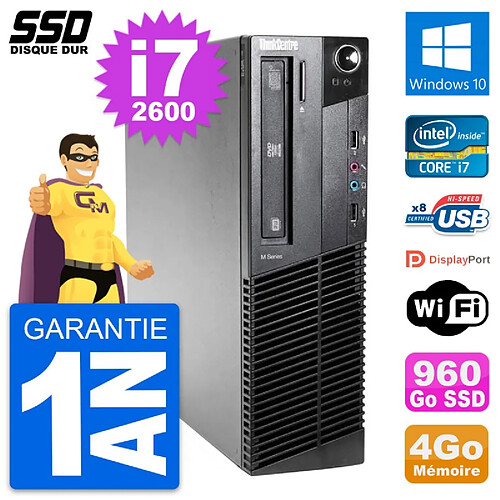 PC Lenovo ThinkCentre M81 SFF Intel i7-2600 RAM 4Go SSD 960Go Windows 10 Wifi · Occasion