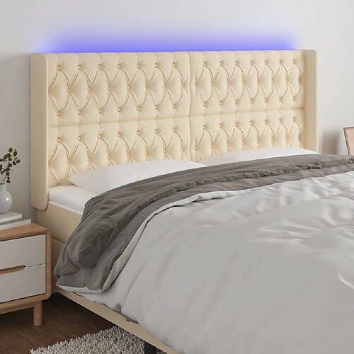 Maison Chic Tête de lit scandinave à LED,meuble de chambre Crème 183x16x118/128 cm Tissu -MN13916