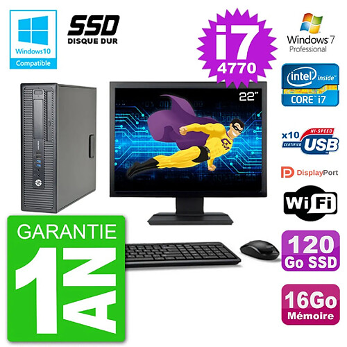 PC HP EliteDesk 800 G1 SFF Ecran 22" i7-4770 16Go SSD 120Go Graveur DVD Wifi W7 · Occasion