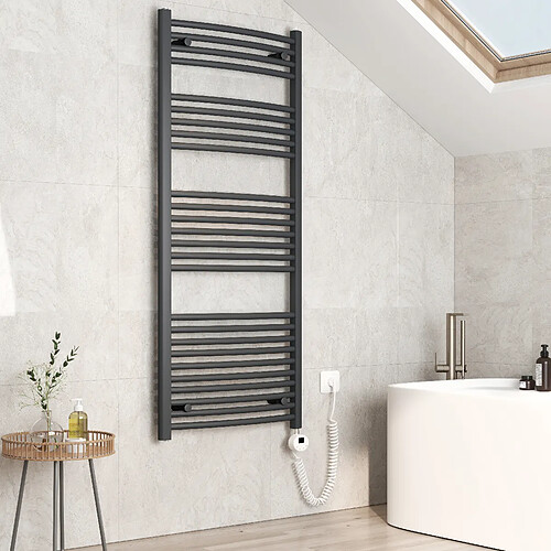 EMKE Sèche-Serviettes Électrique avec Élément Chauffant Thermostat, Chauffe Serviettes à Température Constante de la Salle de Bain, Baguette Chauffante avec Minuterie, 140x60cm, 600W, Anthracite