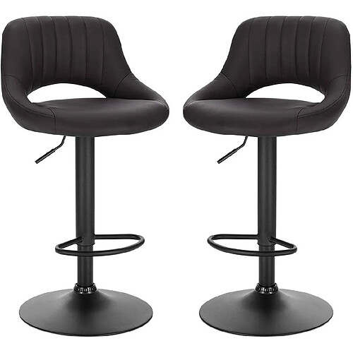 Helloshop26 Lot de 2 tabourets de bar synthétique et acier anthracite 19_0000162