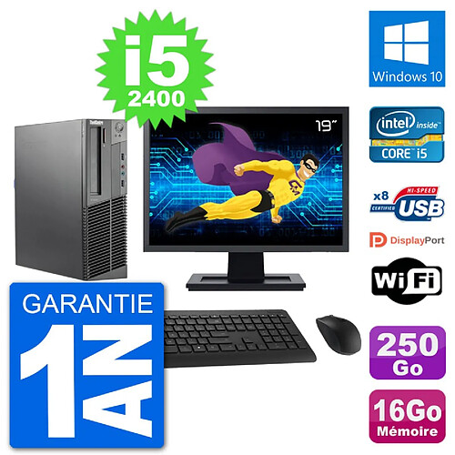 PC Lenovo M92p SFF Ecran 19" Intel i5-2400 RAM 16Go Disque 250Go Windows 10 Wifi · Occasion