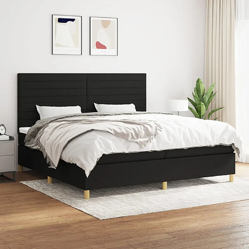 vidaXL Sommier à lattes de lit avec matelas Noir 200x200 cm Tissu