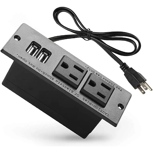 Prise de multiprise intégrée pour réunion, station de charge de bureau avec 2 prises et 2 ports USB