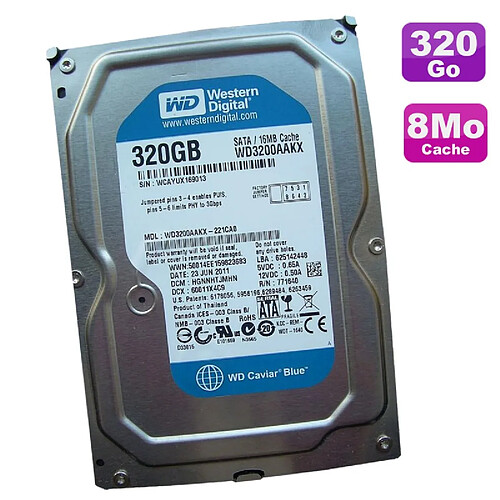 Disque Dur 320Go SATA II 3.5" Western Digital Caviar Blue WD3200AAKX-221CA0 16Mo · Occasion