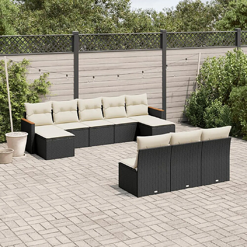 vidaXL Salon de jardin 10 pcs avec coussins noir résine tressée