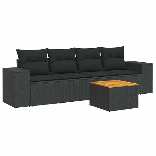 Maison Chic Salon de jardin 5 pcs avec coussins | Ensemble de Table et chaises | Mobilier d'Extérieur noir résine tressée -GKD48387