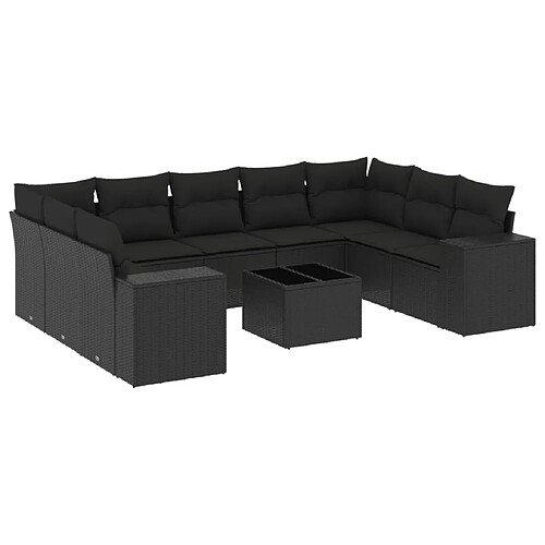 Maison Chic Salon de jardin 10 pcs avec coussins, Ensemble Tables et chaises d'extérieur noir résine tressée -GKD891596