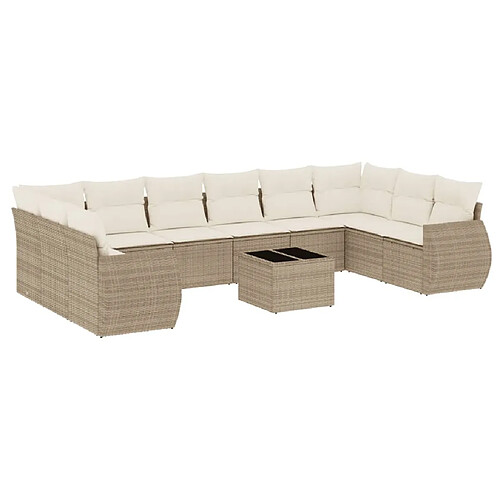 Maison Chic Salon de jardin 11 pcs avec coussins, Ensemble Tables et chaises d'extérieur beige résine tressée -GKD613789