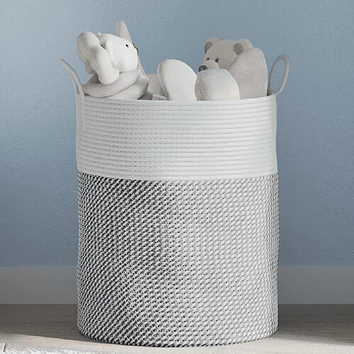 vidaXL Panier de rangement gris et blanc Ø38x46 cm coton