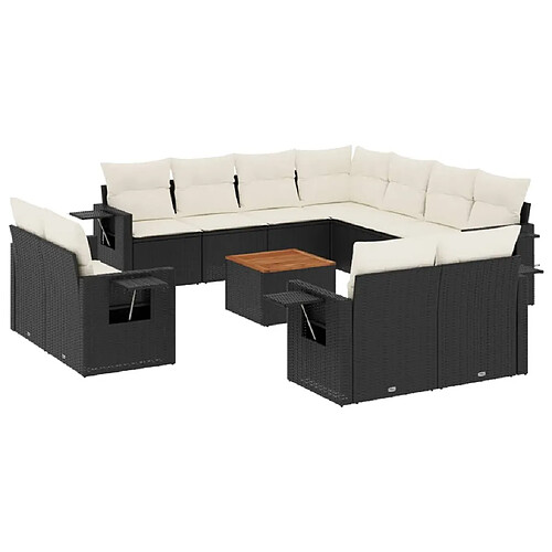 Maison Chic Salon de jardin 12 pcs avec coussins, Ensemble Tables et chaises d'extérieur noir résine tressée -GKD140886