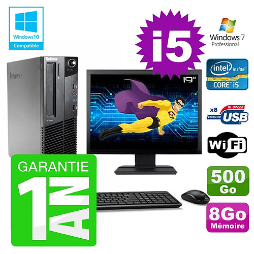 PC Lenovo M91p SFF Intel I5-2400 8Go Disque 500Go Graveur Wifi W7 Ecran 19" · Occasion