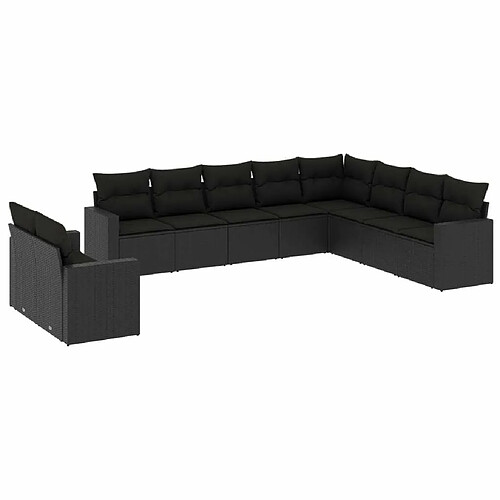 Maison Chic Salon de jardin 10 pcs avec coussins, Ensemble Tables et chaises d'extérieur noir résine tressée -GKD811639