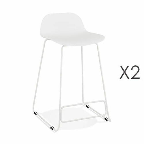 Mes Lot de 2 tabourets de bar H66 blanc et pieds blancs - FLODEN