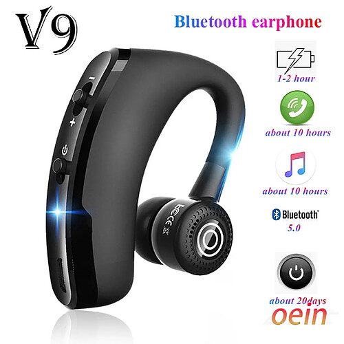 GUPBOO Casque sans fil V9 fone Casque intra-auriculaire sans fil mains libres Casque d'affaires Stéréo Hi-Fi Casque de sport