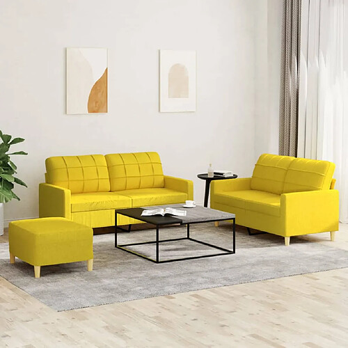 vidaXL Ensemble de canapés 3 pcs avec coussins Jaune clair Tissu