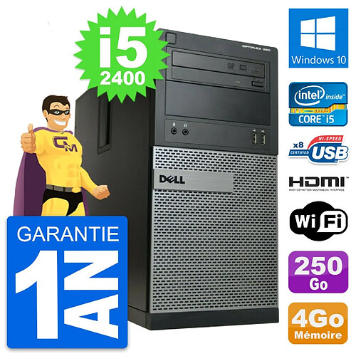 PC Tour Dell OptiPlex 390 MT i5-2400 RAM 4Go Disque 250Go HDMI Windows 10 Wifi · Occasion