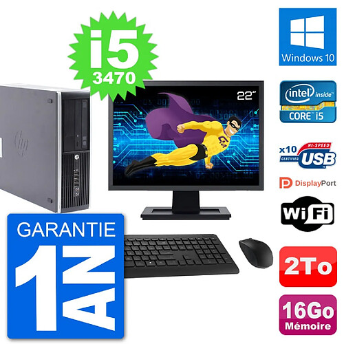 PC HP Compaq Pro 6300 SFF Ecran 22" i5-3470 RAM 16Go Disque 2To Windows 10 Wifi · Occasion