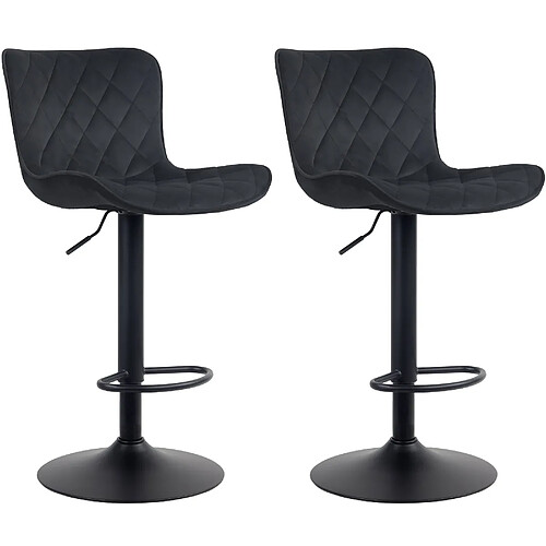 Decoshop26 Lot de 2 tabourets de bar en tissu velours noir pieds en métal noir hauteur réglable pivotant TDB10727