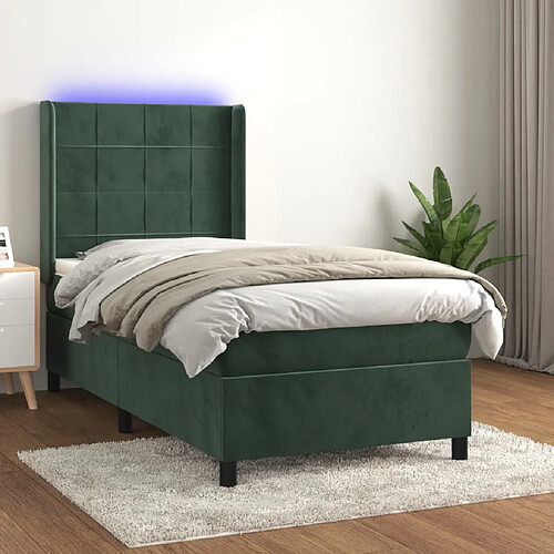 vidaXL Sommier à lattes de lit matelas LED Vert foncé 80x200cm Velours