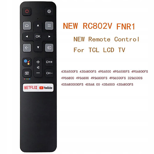 GUPBOO Télécommande Universelle de Rechange pour TCL Android 4K Smart TV Netflix YouTube 49P30FS