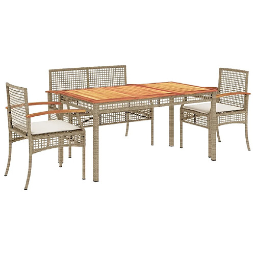 Maison Chic Ensemble à manger d'extérieur 4 pcs avec coussins,Salon de jardin,Mobilier de jardin beige résine tressée -GKD543604