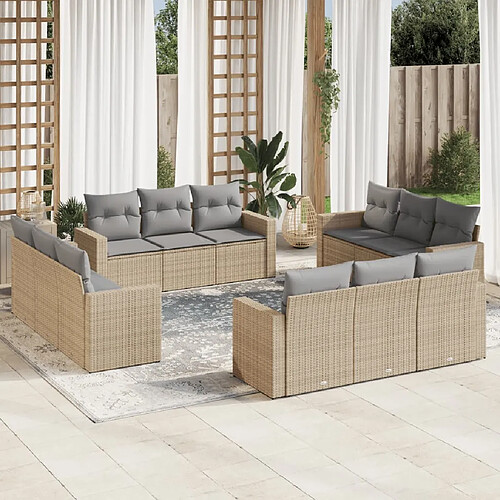 vidaXL Salon de jardin avec coussins 12 pcs beige résine tressée