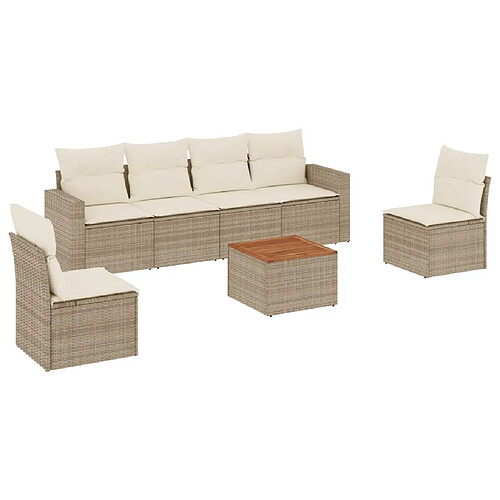 Maison Chic Salon de jardin avec coussins 7 pcs, Ensemble Tables et chaises de jardin, beige résine tressée -GKD499097