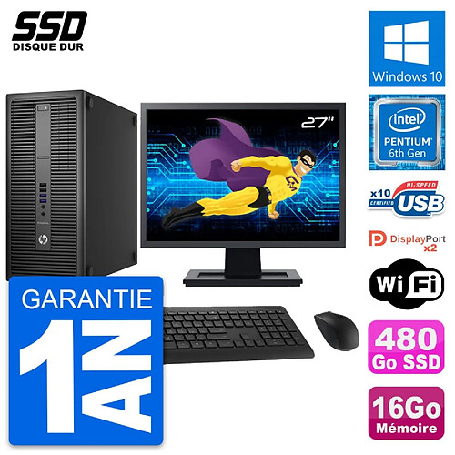 PC Tour HP EliteDesk 800 G2 Ecran 27" G4400 RAM 16Go SSD 480Go Windows 10 Wifi · Occasion