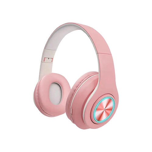 LUUCOZK Écouteurs stéréo sans fil Bluetooth 5.0 avec carte TF et prise jack 3,5 mm - Lumière RVB - Rose