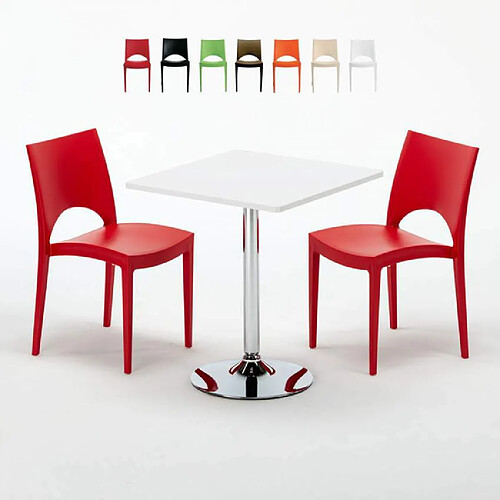 Grand Soleil Table Carrèe Blanc + 2 Chaises Colorées