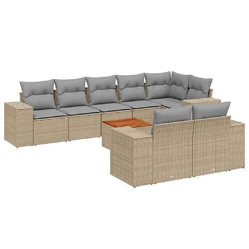 Maison Chic Salon de jardin avec coussins 9 pcs, Ensemble Tables et chaises de jardin, beige résine tressée -GKD393995