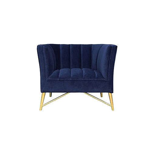 La Maison Du Canapé Fauteuil En Velours Alaia - Bleu Foncé Bleu - Angle Droite