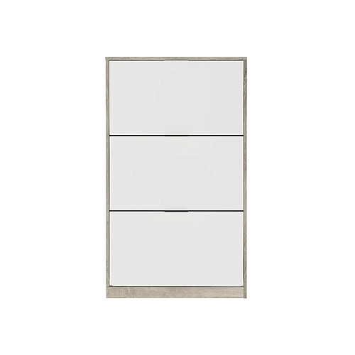 Pegane Commode Meuble à chaussures avec 3 portes en mélamine chêne/blanc - Longueur 75 x Profondeur 25 x Hauteur 128 cm