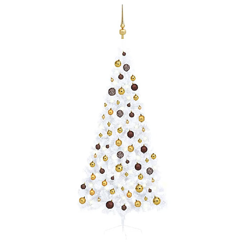 vidaXL Demi-arbre de Noël artificiel pré-éclairé et boules blanc 180cm